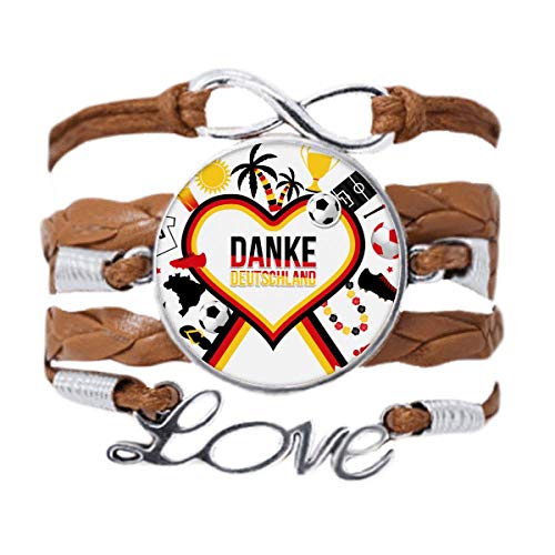 Bracelet Allemagne football en cuir noir tressé pour supporter et look sport