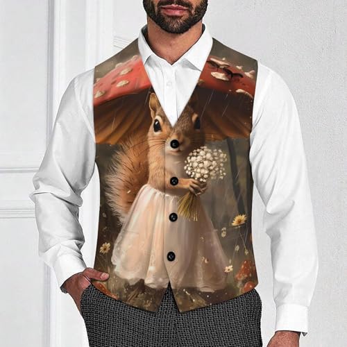 Lady Squirrel With Umbrella Men's Suit Vest Waistcoat Vests Formal Dress with 2 Pockets for Business Casual Tuxedo2