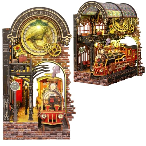 DIY Zero Platform Station Book Nook, Steampunk-Style Model Bookend, Arched Half-Open Design...
