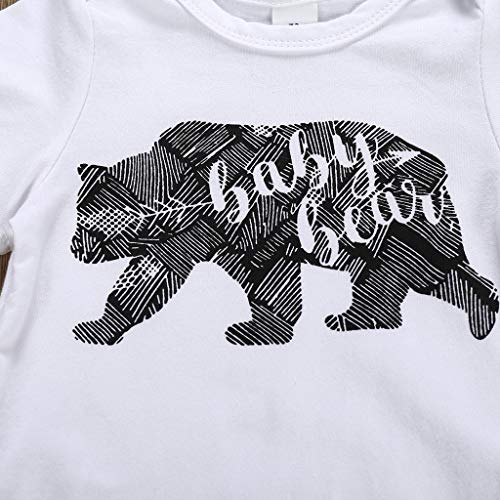 (0-18 Months) Newborn Infant Baby Boy Clothes Bear Letter Romper+ Pants+Hat 3Pcs Outfits Set Infant and Toddler Short-Sleeved Bear Print Hakama + Gray Trousers + Hat Three-Piece Suit - Thumbnail 4