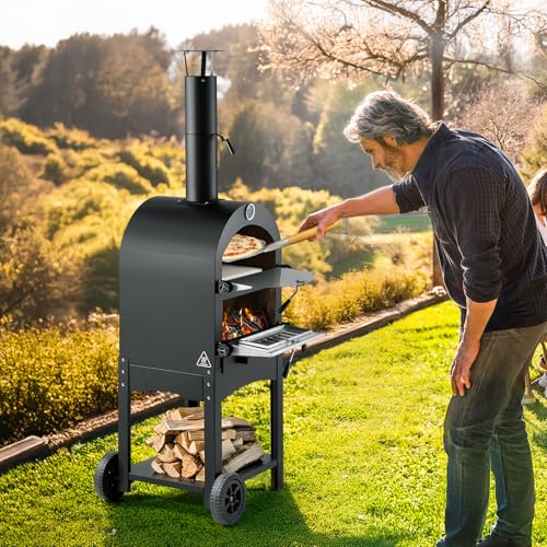 Vevor Outdoor Pizza Oven, 12" Pellet Fire Ovens, 2-Layer Pizza Oven Wood Fired, Wood Burning Outdoor Pizza-Oven With 2 Removable Wheels, 1000℉ Max Temperature Fired Pizza-Maker Ovens For Barbecue - 8