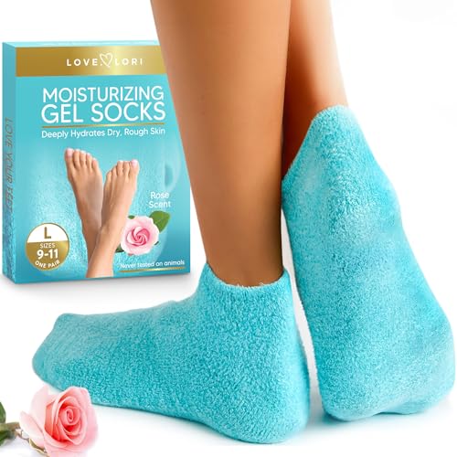Moisturizing Socks - Premium Gel Silicone Aloe Foot Spa Socks (Sizes 9-10) Infused with Vitamin E & JoJoba Oil - Self Care Gifts for Women