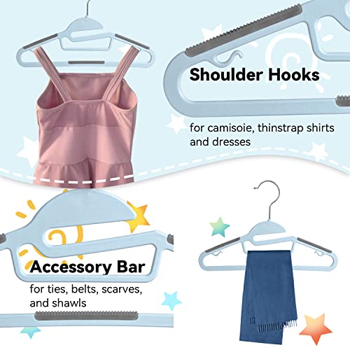 12" Kids Hangers Plastic S-Slide Ultra-Thin Non-Slip Baby Toddler Nursery Clothes Hangers,360° Swivel Hook，Space Saving Children Kid Infant Heavy Duty Hangers (30 Pack, Blue) #TOP2