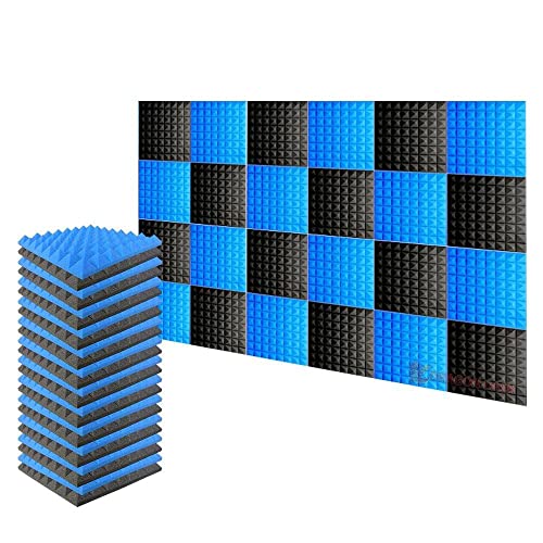 Arrowzoom Super Dash 24 Pieces of 50 x 50 x 5 cm Blue and Black Pyramid Acoustic Home Studio Soundproof Treatment Accessories Foam Wall Panel Tiles SD1034