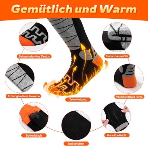 Gaeymy Beheizbare Socken, 5000mAh x 2 Akku Heizsocken mit APP Steuerung, Fußwärmer Elektrisch Beheizte Damen Herren, Wiederaufladbare Wärmende Heizung 4 Temperatur für Skifahren Radfahren Camping