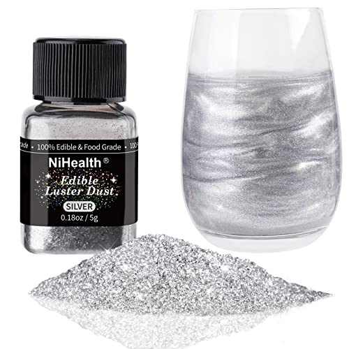 Nihome Edible Food-Grade Glimmer Powder Glitter Luster Dust Food Decorating Sprinkle Dust For Drink Wine Beverage Cake Candy Dessert Home Bakery Restaurant Vegan Allergen-Free (0.18Oz/5G, Metallic)
