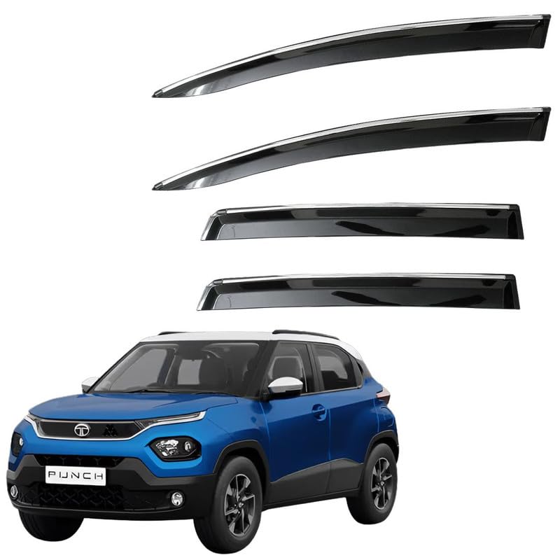CAR SAAZ Unbreakable Side Window Door Visor for Punch (2021-2026)| Chrome Smoke Finish | Rain & Wind Deflector - Set of 4 Pcs-image-24