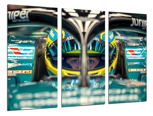 Set 3 cuadros decorativos para pared, Decoración Salón Modernos, Dormitorios, Habitación, impresión sobre madera con colgadores, Coche Formula 1 2024 Aston Martin AMR24, Fernando Alonso, (97 x 62 cm)