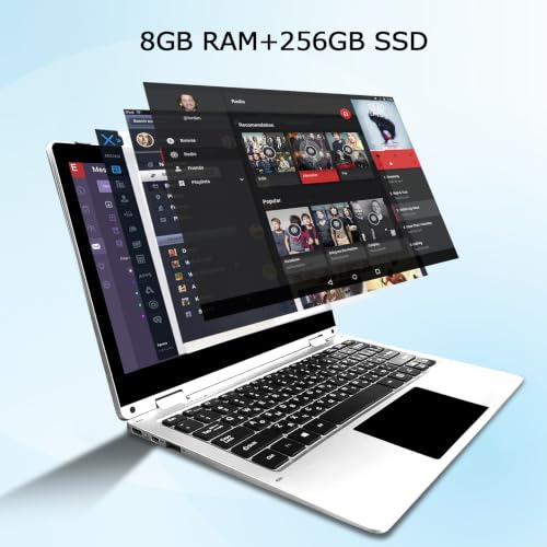 Image of 11.6 inch 2 in 1 Touchscreen Laptop, FHD 1080P Display, Intel Celeron CPU, 8GB RAM 256GB SSD, 360Convertible Flip Ultra Thin Lightweight Tablet Laptop,Webcam,Type-C,WiFi,Window s 11,Silver