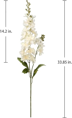 Miniatura 7 de Flores falsas blancas Delphinium Ramo de boda, flores blancas, tallos de seda para jardín, espolón de alondro, flores de tallo largo para florero,