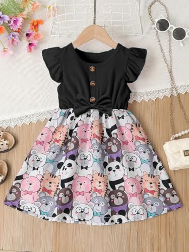 Image of Buy & Try Lycra Panda Printed Girls Frock Dress| Short Sleeve Frock for Kids.