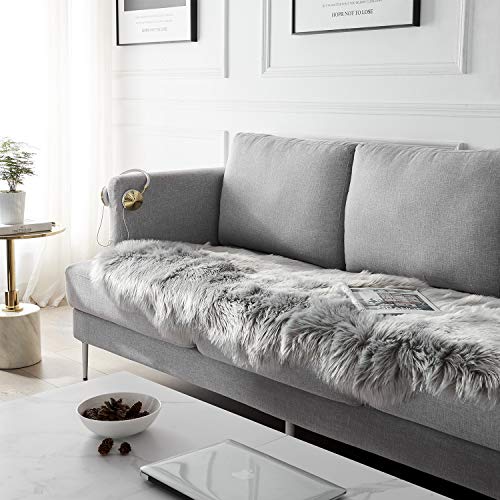 Serissa Soft Fluffy Rug Grey Faux Sheepskin Fur Rug Shaggy Couch Cover For Bedroom Living Room Runner, 2X6 Feet #TOP1