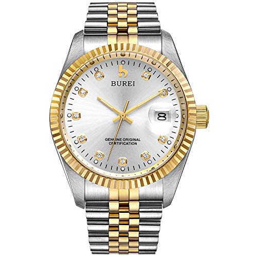 BUREI Men's Classic Automatic Watch Sapphire Lens Stainless Steel Strap Magnified Simulation Date