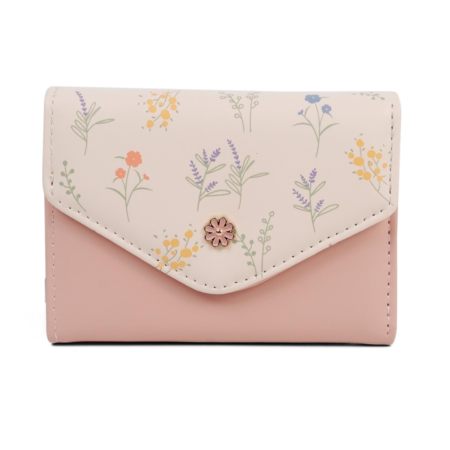INOVERA (LABEL) Stylish Tri-Fold Wallet for Women & Girls - Faux Leather Mini Hand Purse - Cash, Coin & Cards Holder Wallets (Pink)