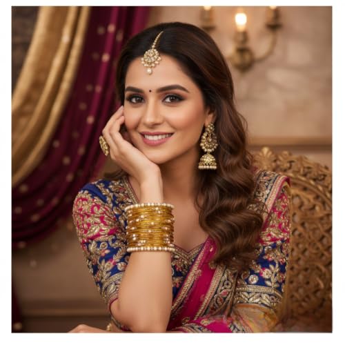 Image of SUNDRAM Women's Premium Fancy Glass Bangles for Women & Girls |with Zircon Gemstone Work & Charm| Traditional Ethnic Bangles Set of 12