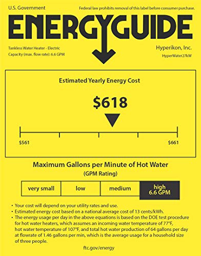 Hyperikon Tankless Water Heater Electric 27kw, 180-250V Compatible, 106.7 Amps, 0-87 PSI, ETL Listed, NFS Approved with Integrated Temperature Sensor, Residential, Indoor