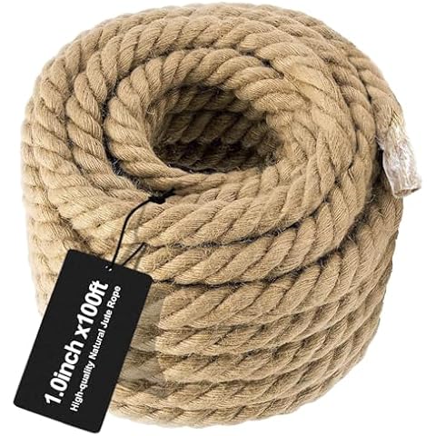 Jute Rope(1 in X 100ft) Swing Rope Thick Twisted Manila Ropes Natural Heavy Duty Hemp Rope for Swing Bed, Crafts, Railing, Tug of War, Landscaping, Gardening, Bundling, Hammock, Home Decorating Cover