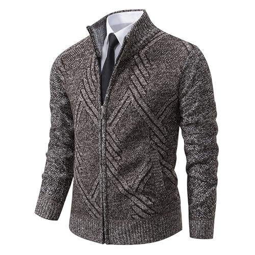 Mens Winter Ribbed Stand Collar Cardigan Long Sleeve Full Zip Sweaters Casual Slim Pocket Sweater Outwear