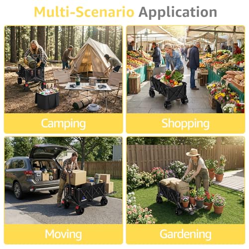 Image of 220L Folding Wagon with Detachable 14 Gallon Cooler Bag, Extra Large All-Terrain Heavy Duty Collapsible Beach Wagon Cart with Big Wheels, Foldable Utility Cart for Camping, Tailgate