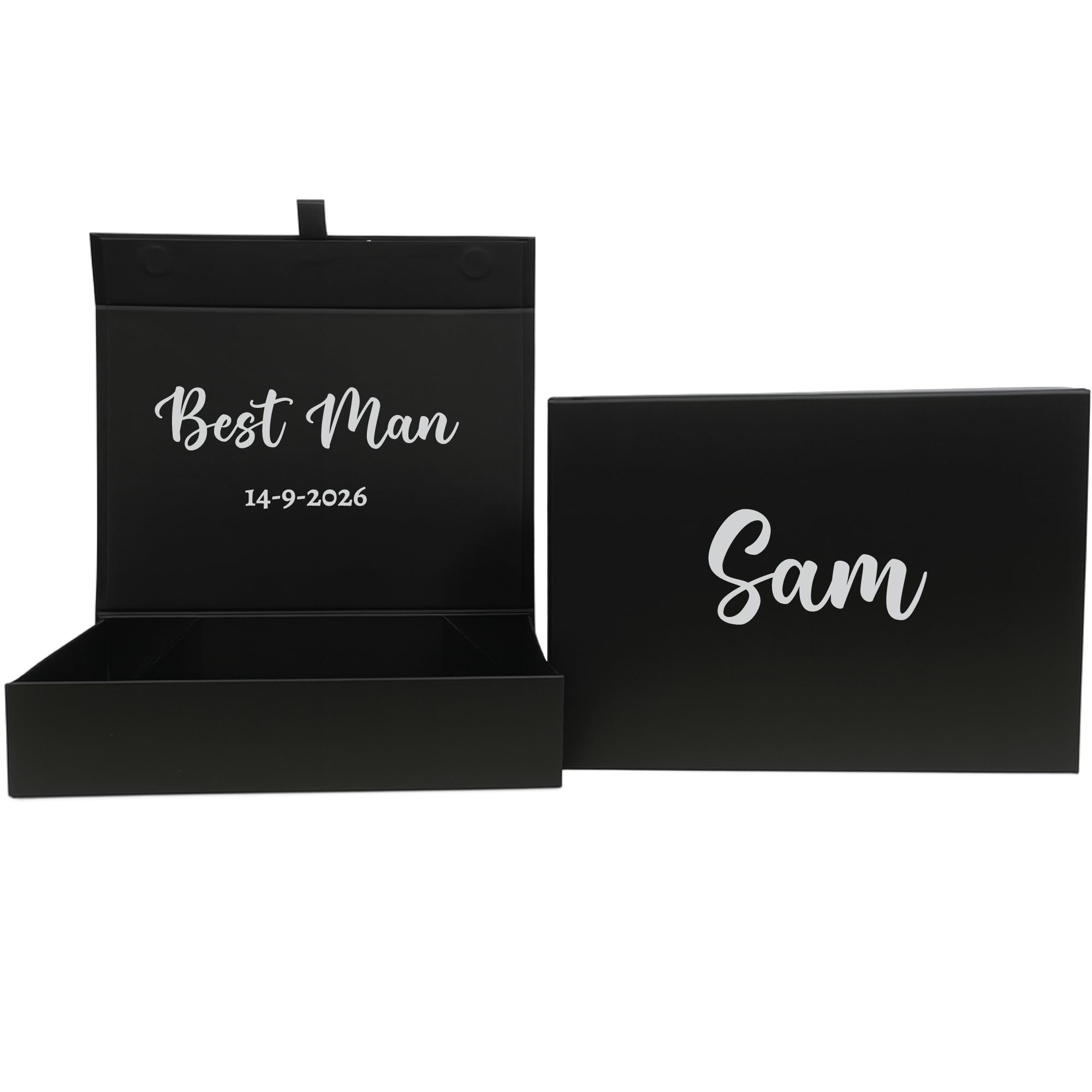 COOKIES AND KOALAS Personalised Wedding Gift Box – Bridesmaid, Maid of Honour, Groomsman, Best Man, Mother of the Bride, Flower Girl, Page Boy – Large 22×34×7 cm Black–Gold or Silver Foil Text Printed