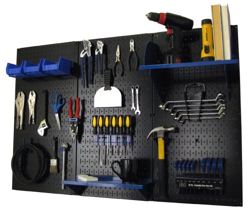 Wall Control Pegboard Organizer 4 ft. Metal Pegboard Standard Tool Storage Kit with Black Toolboard and Blue Accessories