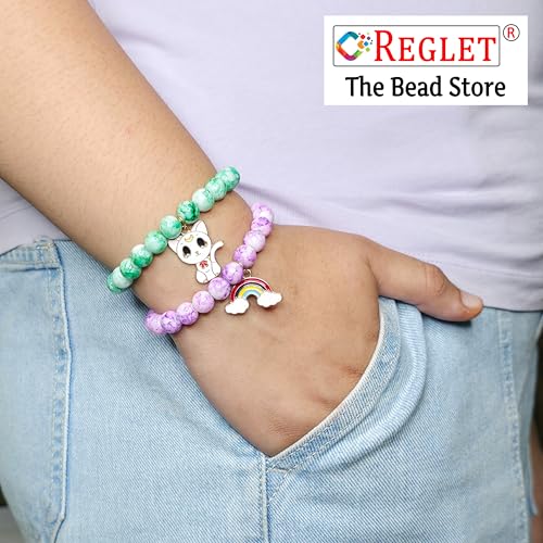 Image of 5 Pcs Charms + 250 Pcs Marble Glass Beads for Jewellery Making Kit - Glass Beads for Bracelet Making Kit - Bead Craft - 8mm