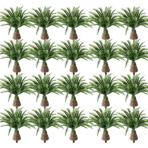 Plantas modelo, 20 piezas en miniatura con diseño de tren de cacao, palmera de plástico, micropaisaje, modelo de árbol de coco de 2,5 cm