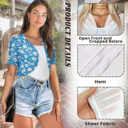 Image of Womens Short Sleeve Bolero Shrug Open Front Knit Cropped Cardigan Shoulder Cover for Dress Cute Casual Knit Cover Up