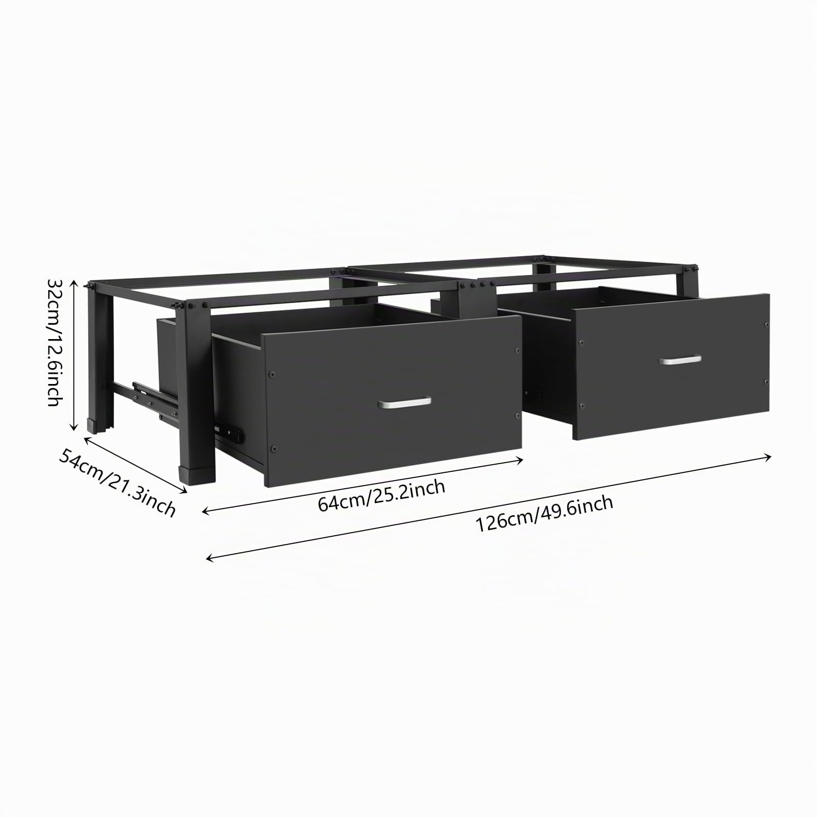Base doppia per lavatrice e asciugatrice, rialzo per lavatrice con cassetti, fino a 200 kg, 126 x 54 x 32 cm, colore nero