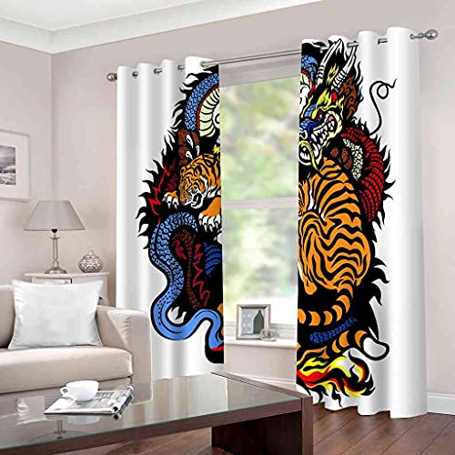 Rideaux occultants 100% polyester motif tigre 3D haute densité - 3