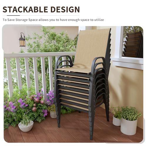 Image of PIZZELLO Patio Chairs Set of 8, Outdoor Stackable Dining Chairs for All Weather, Lightweight Textilene Outdoor Chair Sets with Armrests, 330Lbs Capacity, for Backyard Porch Poolside Garden (Khaki)