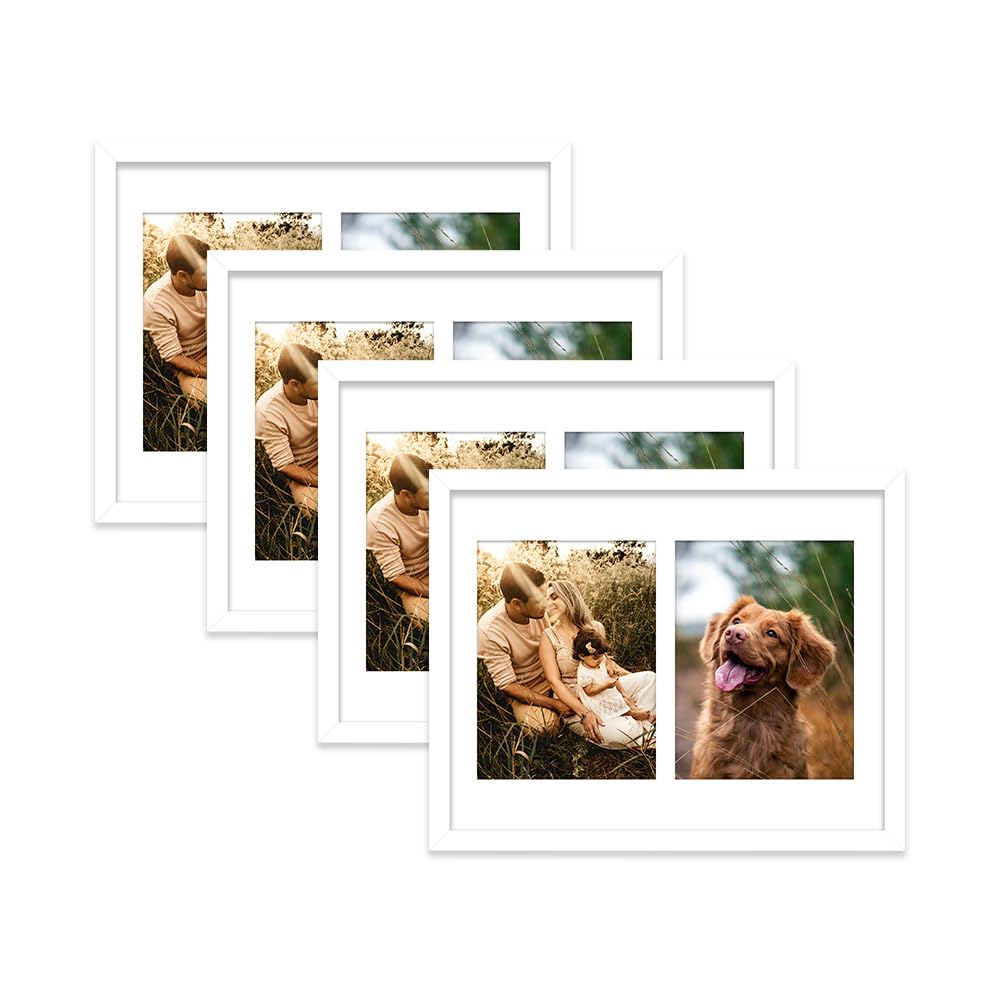 White Multi Photo Frame - Holds 2 x 8x6 Pictures, Family Collage Picture Frame for Wall Display, 14x11 Frame size, Set of 4