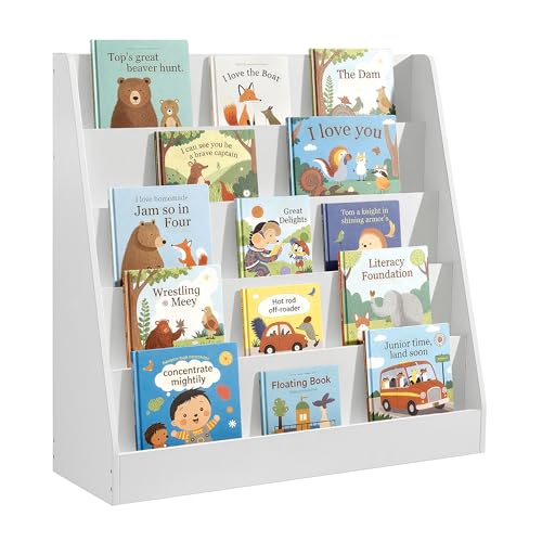 Image of SONGMICS CUSTOS Collection - Kids Bookcase, 5-Tier Montessori Bookshelf, Front-Facing Book Display Rack, for Children's Room, Reading Nook, 11.8 x 31.5 x 31.5 Inches, Cloud White UGKR076WZ01