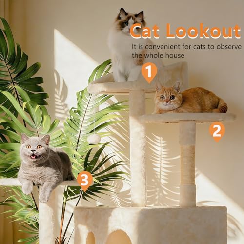 Image of BestPet | 81 inch Cat Tree Tower | Cream | Sturdy Multi-Level Cat Tree
