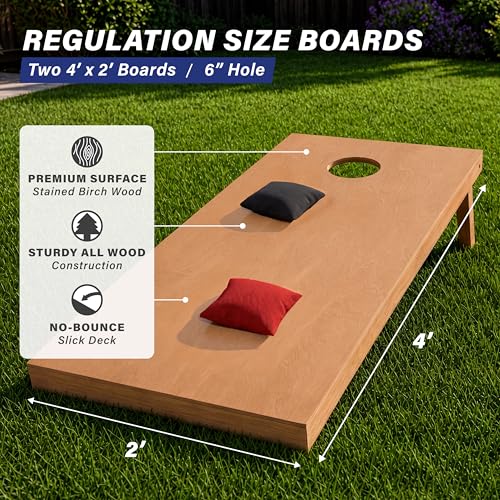 Image of GoSports 4 ft x 2 ft Regulation Size Wooden Cornhole Boards Set with Light Brown Finish - Includes Carrying Case (Choose Your Colors)