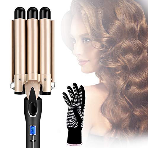 3 barriles rizador, turmalina, cerámica, con temperatura ajustable 80 u0096 210 u00b0C, calentamiento rápido, plancha con pantalla LCD, 22 mm grandes rizos para largo y corto pelo