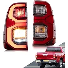 VLAND LED Tail Lights Compatible with Hilux/ Vigo2015-2020 NOT for Tonka Pickup Truck, Red Lens Rear Lamp Assembly, Sold as Pair LHD