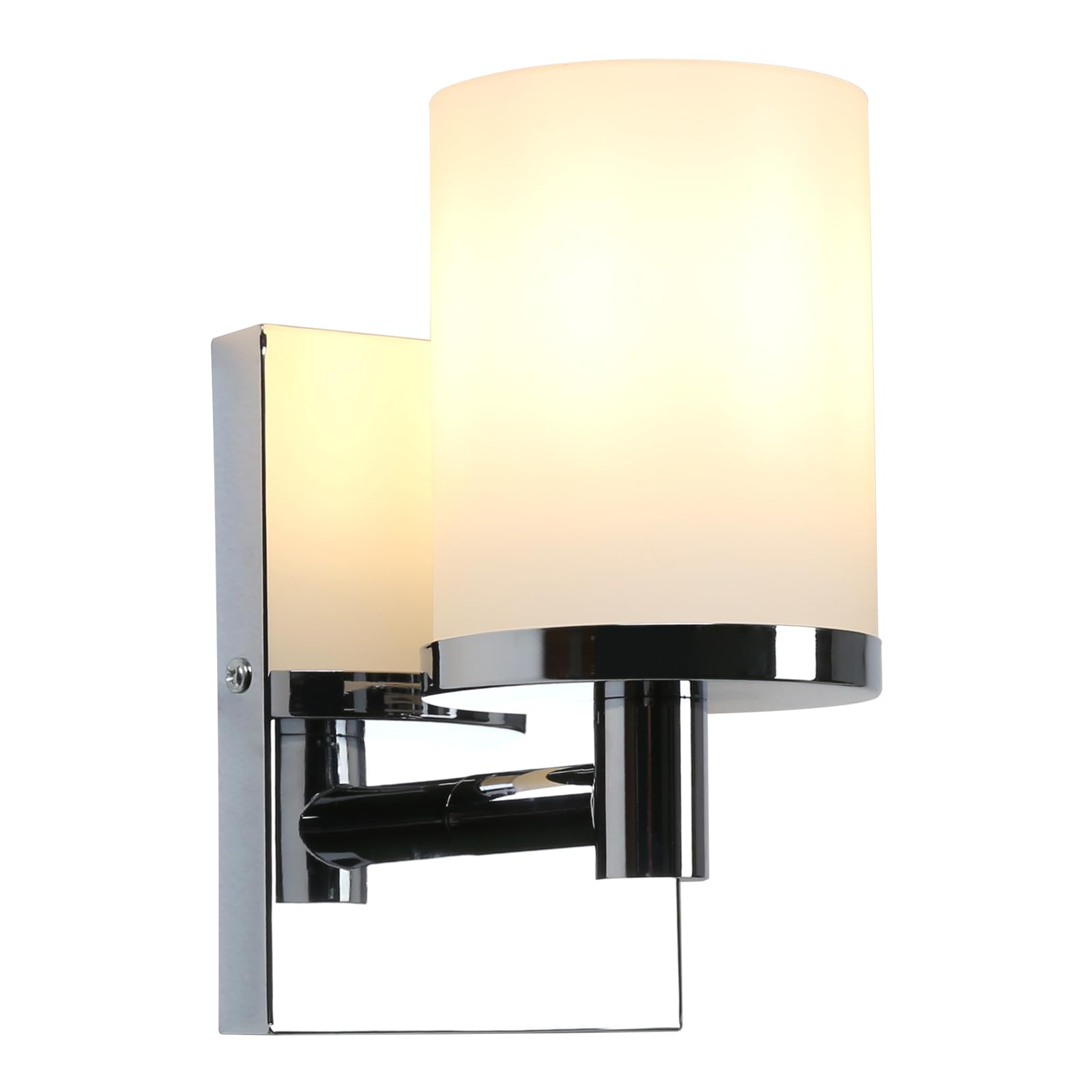 Yosoan Industrial White Glass Wall Sconce Lighting, Cylinder Up/Down Wall Light Fitting for Kitchen, Restaurant, Living Room, Bedroom Bedside Wall Lamp (Chrome)
