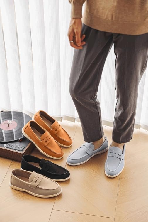 Men's Retro Suede Loafers Slip-On Driving Shoes, Comfort Penny Loafers for Casual Business, Lightweight Breathable Summer Shoes4