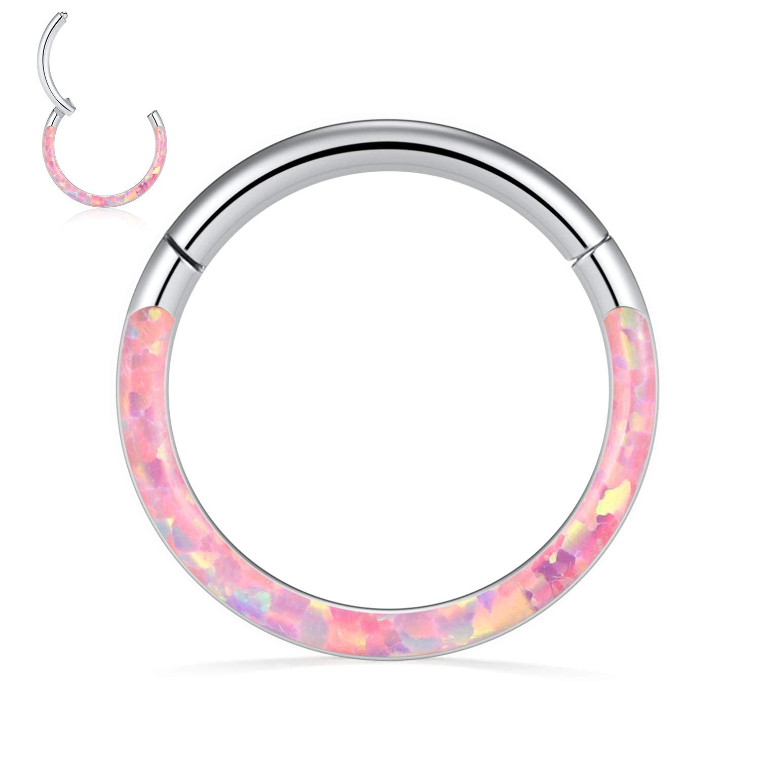 PEAKLINK16G 18G 316L Stainless Steel CZ/OPAL Septum Piercing Septum Clicker Ring Hinged Nose Ring Daith Earrings Conch Piercing Jewelry Helix Cartilage Tragus Lobe Belly Hoop Earring