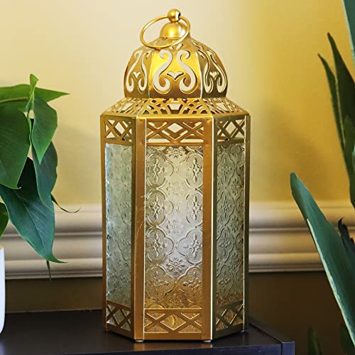 Vela Lanterns Gold Metal Decorative Moroccan Lantern Candle Holder Lamp for Indoor or Outdoor Home Decor Large - Image 2