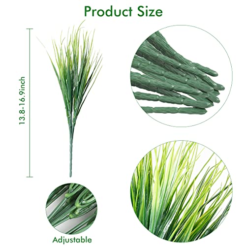 Artificial Grasses 16 Bundles Outdoor Uv Resistant Fake Bright Grass No Fade Faux Plastic Greenery Shrubs Garden Porch Window Box Decorating(Green Grass) #TOP7