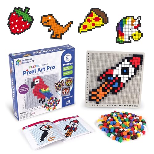 Learning Resources STEM Explorers Pixel Art Pro - Critical Thinking Math Manipulatives Problem Solving Skills Pattern Blocks Brain Games Montessori Fine Motor Skills Gifts for Boys and Girls