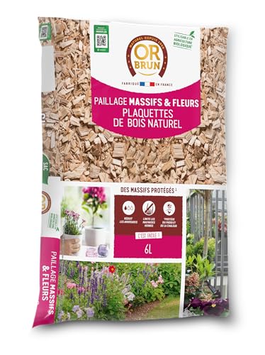 OBRPCLA6U Plaquetas de madeira natural, palha maciças e flores de 6 l, ouro castanho