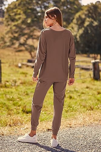 PRETTYGARDEN Women's Fall 2 Piece Lounge Set Long Sleeve Tops Ribbed Pants Spring Matching Sweatsuit Travel Outfits Clothes
