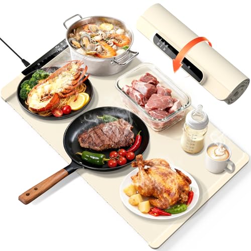 Warming Mat for Food,Food Warming Mat,Electric Warming Tray with 10 Temp-Settings,10H Timer,Portable...