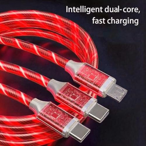 Image of 3 Combinations Multi Ports USB Charger Cable A to Micro USB /Type C PD Fast Charging Cord Light Up LED Current to be a Night Light Compatible with Most of Devices-39 inches Red.