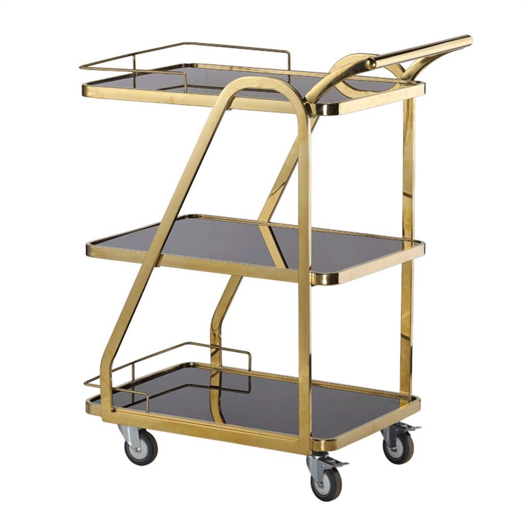 asdchZen Bar Cart Rack Rolling Serving,Mirrored Drinks Trolley 3 Tier Cart With Wheels Rose Gold
