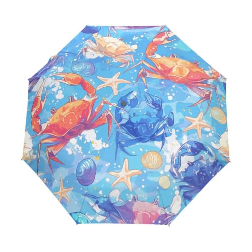Parapluie pliable automatique résistant aux tempêtes avec imprimé crustacés