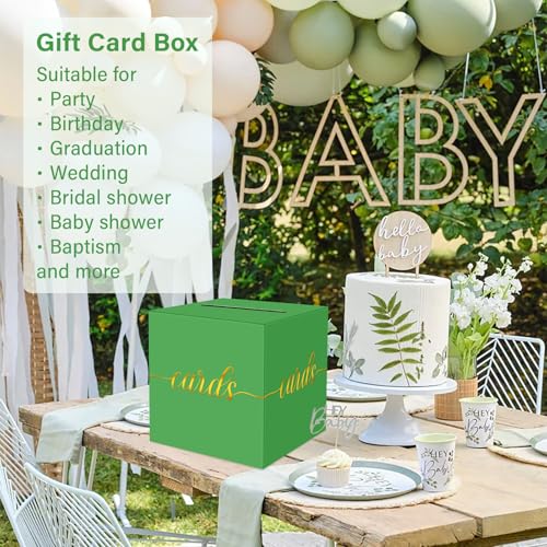 Image of 1 Pack Green and Gold Foil Card Box for Party, 8.7 inch Green Gift Card Box Money Box for Birthday, Wedding, Baby Shower, Retirement, Anniversary, Bridal Shower, Raffle Ticket